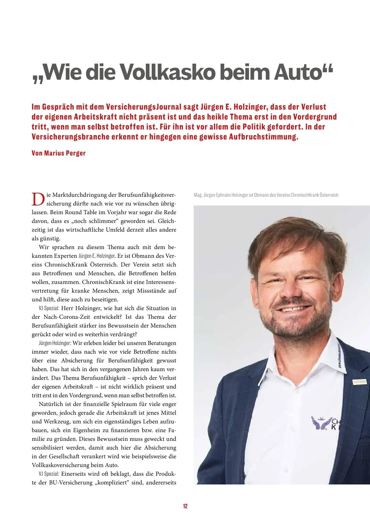 Obmann Holzinger im Interview