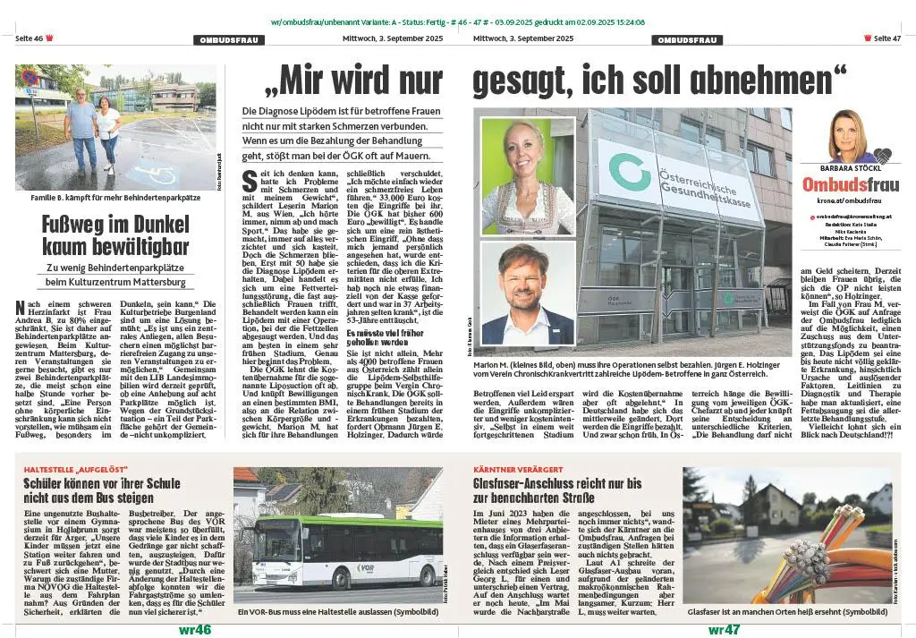 Mir wird nur gesagt ich soll abnehmen; Kronen Zeitung 03.09.25